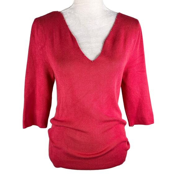 Soft Surroundings Pimi Sweater Medium Red V-Neck Gold Beads - Picture 3 of 16